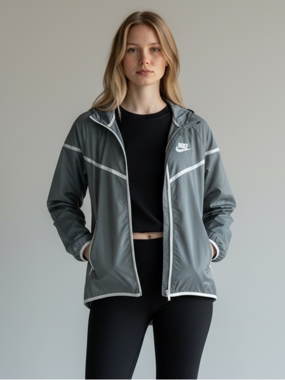 NWOT✨ Nike Women's Slate Gray Hooded Utility Jacket with White Trim